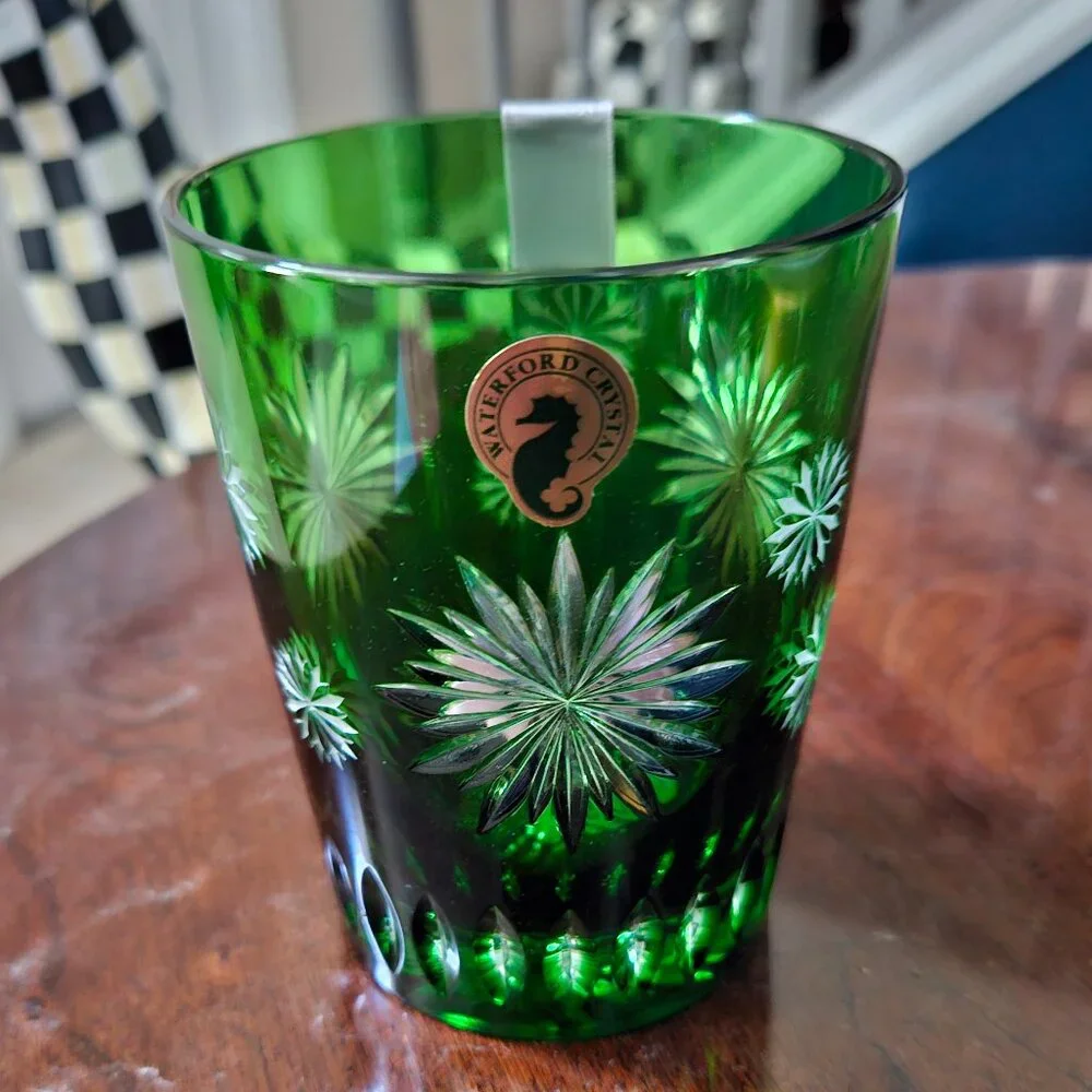 WATERFORD CRYSTAL GREEN SNOWFLAKE WISHES DOF WHISKEY CHRISTMAS GLASS TUMBLER
